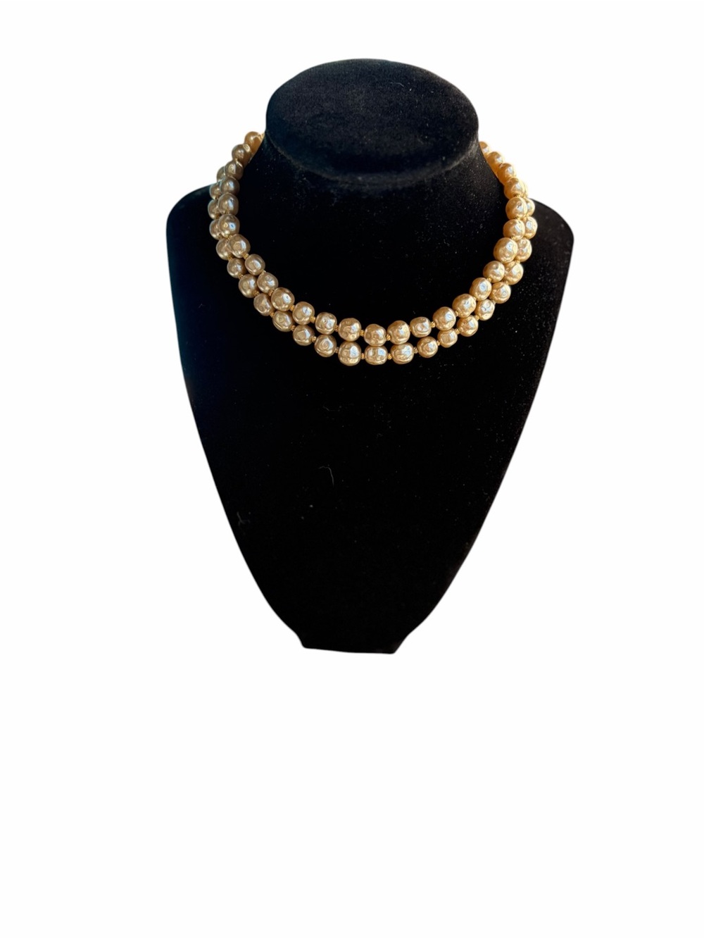 Vintage Mid-Century Double Strand Faux Baroque Pearl Choker Necklace